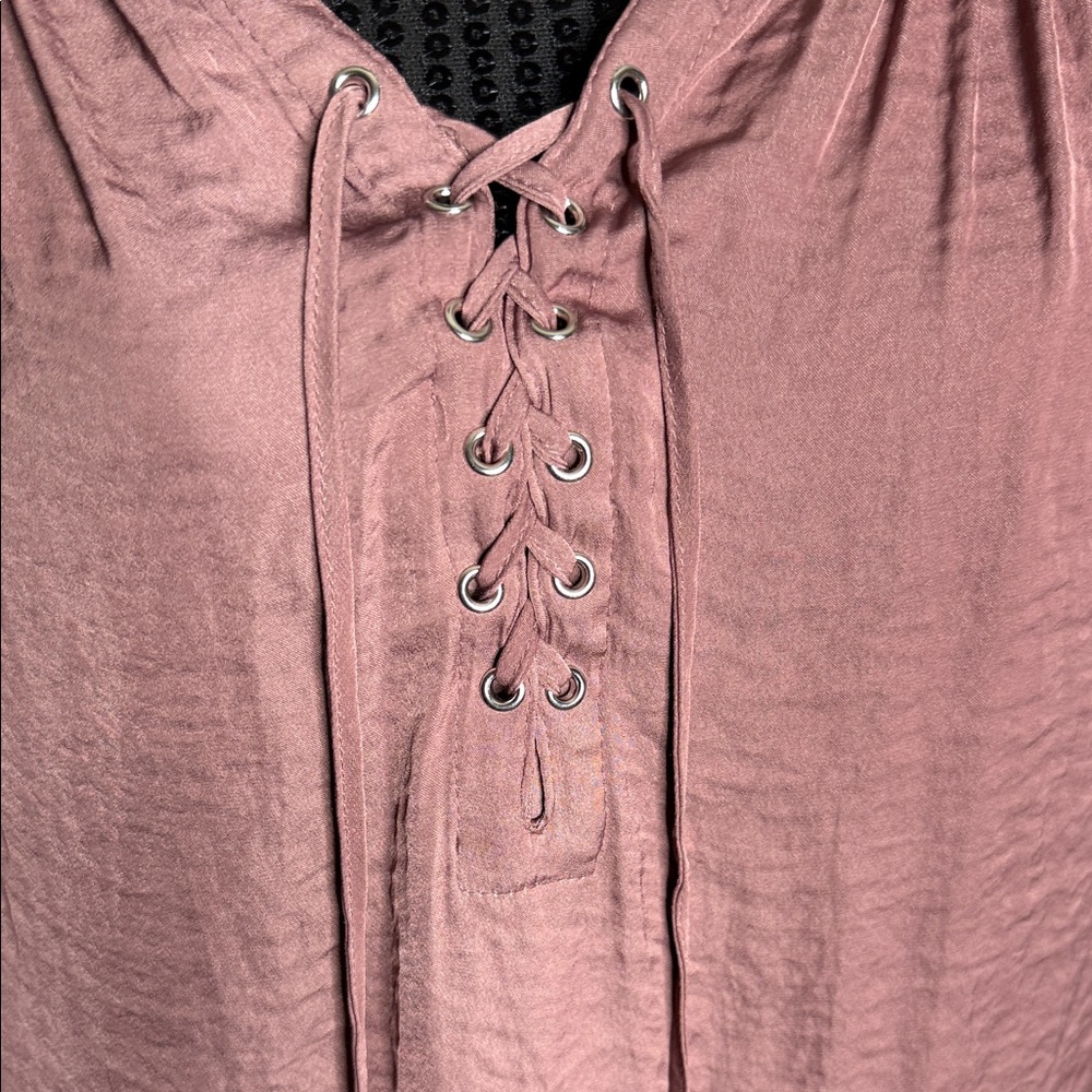 Jennifer Lopez Dusty Rose Lace-Up Blouse - Picture 2 of 7